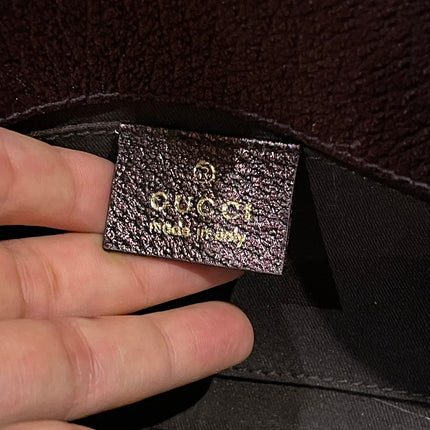 Sold Gucci Horsebit 1955 Chain Bag Gucci Monogram Iridescent Purple Leather and Gold Studs