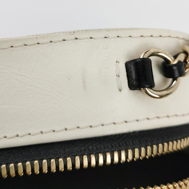 Chanel White and Black Small Crumpled Calfskin Vanity Case Crossbody Bag