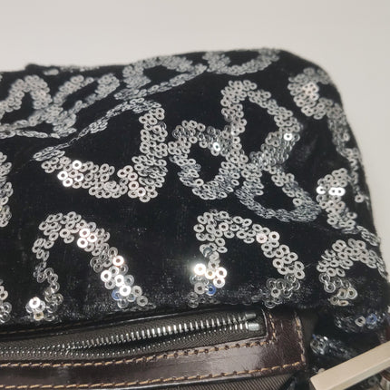 FENDI Baguette White Heart Shaped Sequin Black Shoulder Bag