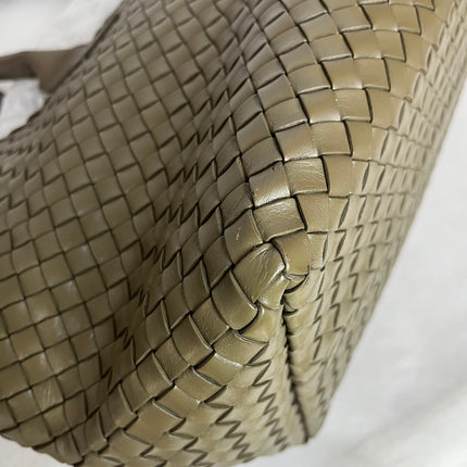 Bottega Veneta Cabat Large Intreccio Leather Tote Bag Dark Olive Green