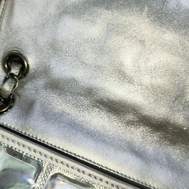 Chanel Ice Cube Chocolate Bar Classic Flap Metallic Silver PVC with Leather