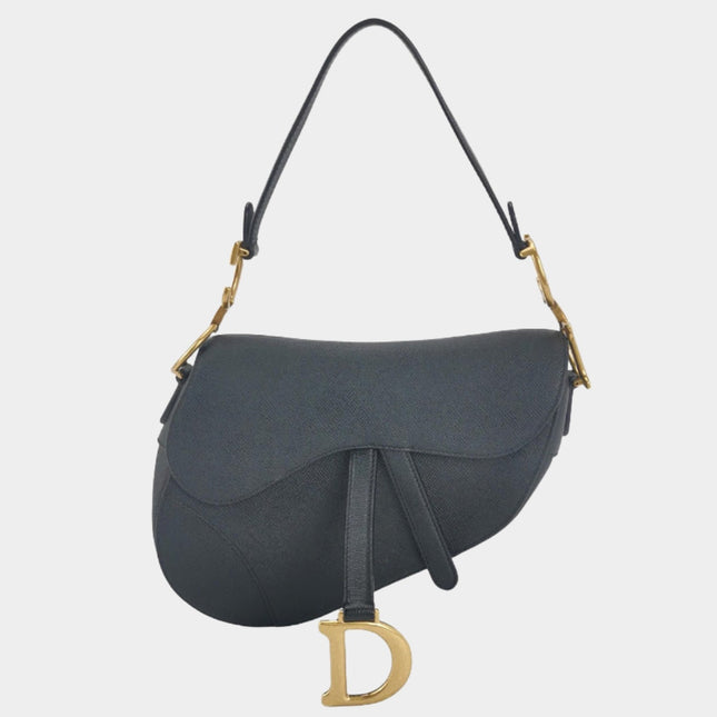Dior Saddle Black Medium Grained Leather Handbag-Luxbags