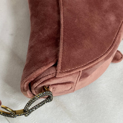 Dior Saddle Mini Pink Velvet Handbag with Crystals