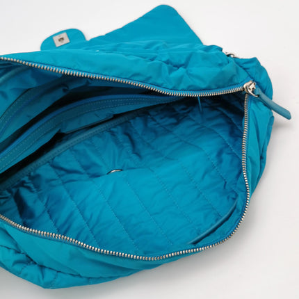 Chanel Blue Quilted Nylon Puffer Jumbo Flap Bag Chain Strap
