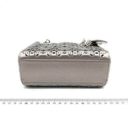 Lady Dior Mini Grey Silk with Crystals Silver Hardware