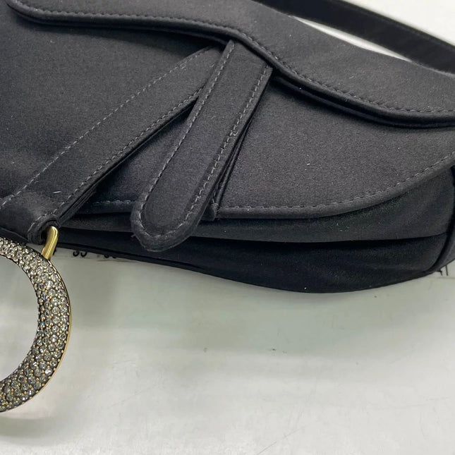 Dior Saddle Mini Silk Handbag Black with crystals