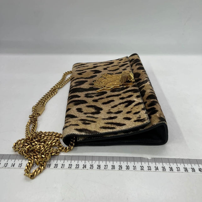 YSL Saint Laurent Kate Small Pony-style Calfskin Leather Leopard Print Tassle Crossbody Bag