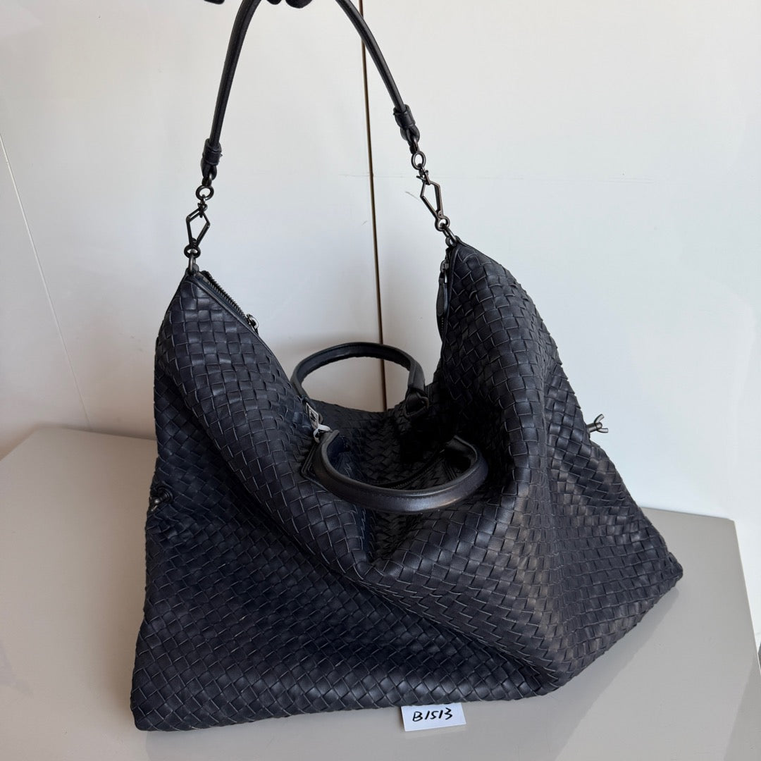 Bottega Veneta Maxi Convertible Tote Bag Hobo Dark Navy Leather Two-way Carry 50cm-Luxbags