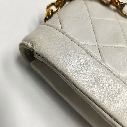 Chanel Diana CC Flap Bag Small Vintage White Lambskin Leather with 24k Gold HW, 1989-1991