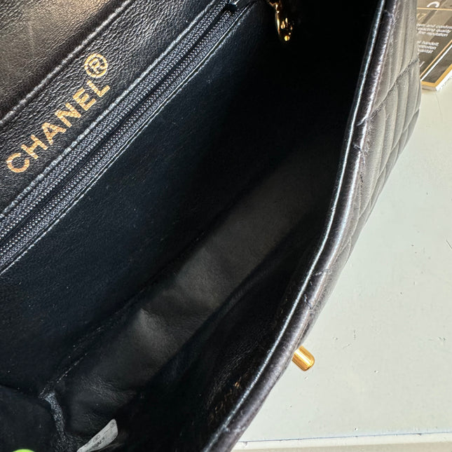 Chanel Double Sided Small Classic Flap Black Lambskin Leather 24k Gold Hardware, 1996-1997