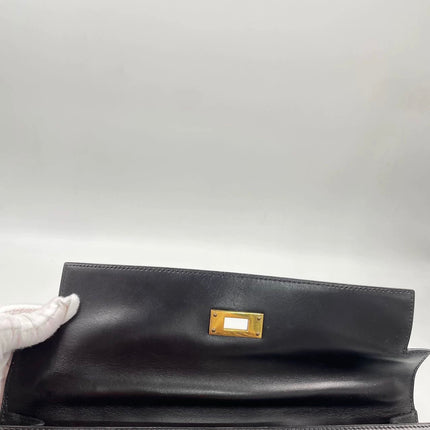 Hermes Kelly 32 Sellier Dark Chocolate Brown Box Leather Gold Hardware 1988