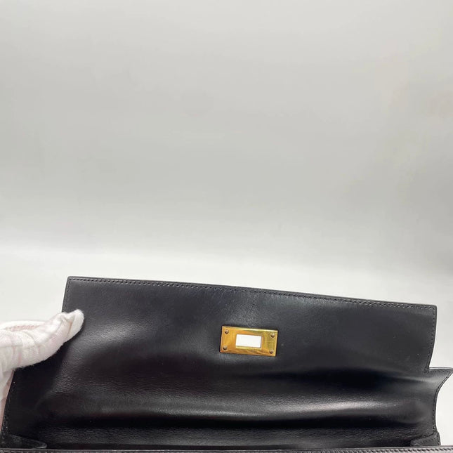 Hermes Kelly 32 Sellier Dark Chocolate Brown Box Leather Gold Hardware 1988