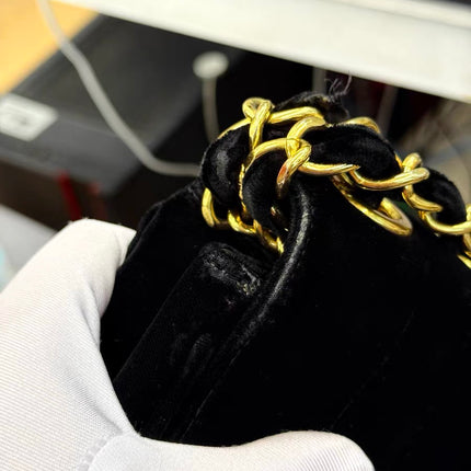 Chanel Classic Flap Maxi Black Velvet Leather Giant Gold CC Logo