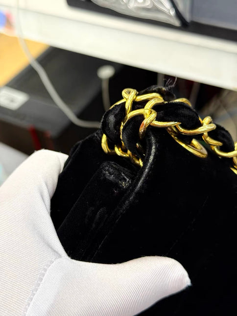 Chanel Classic Flap Maxi Black Velvet Leather Giant Gold CC Logo