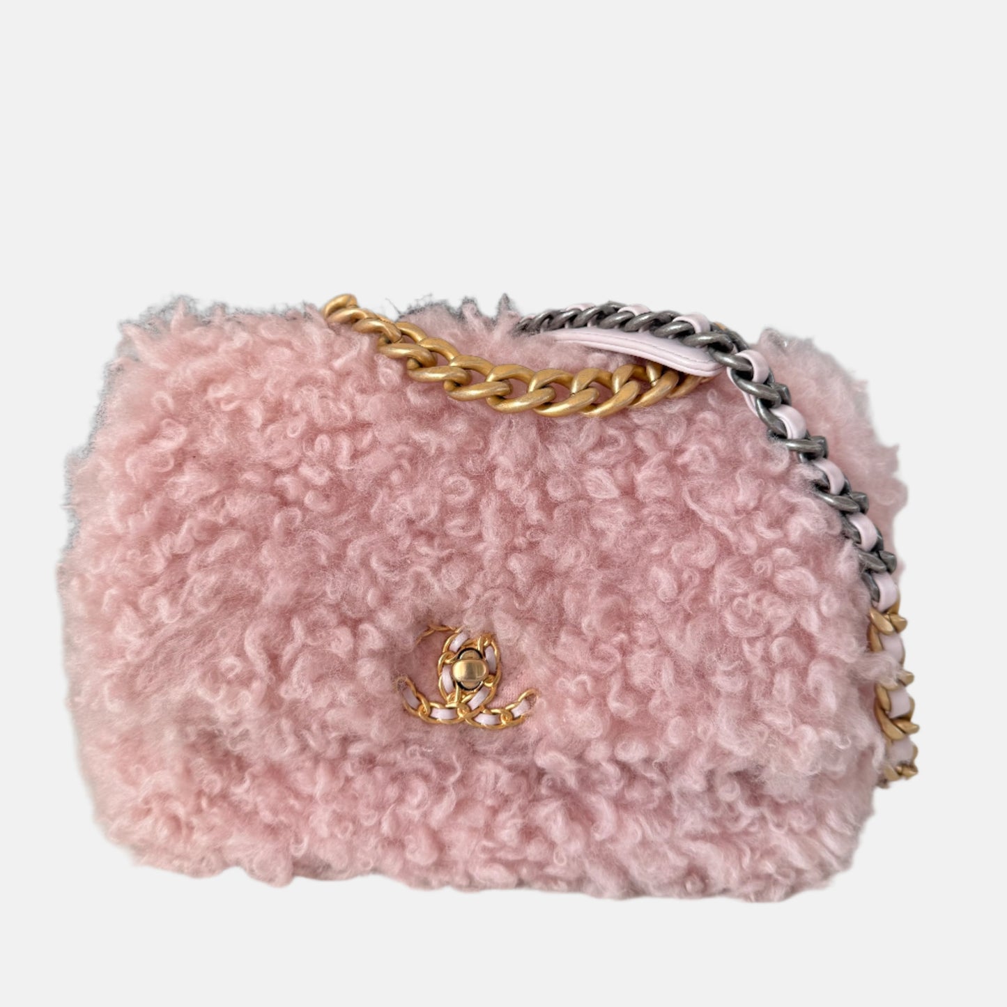 Chanel 19 Bag 2021 Small Pink Shearling Flap Bag-Luxbags