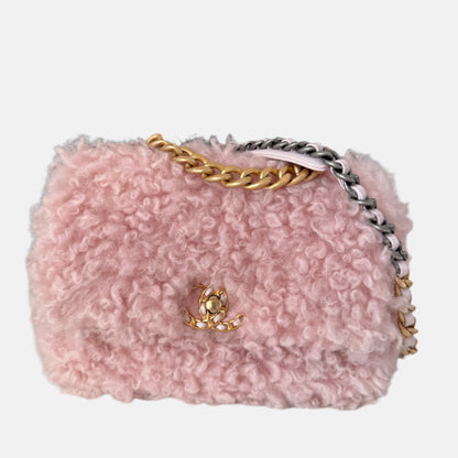 Chanel 19 Bag 2021 Small Pink Shearling Flap Bag-Luxbags