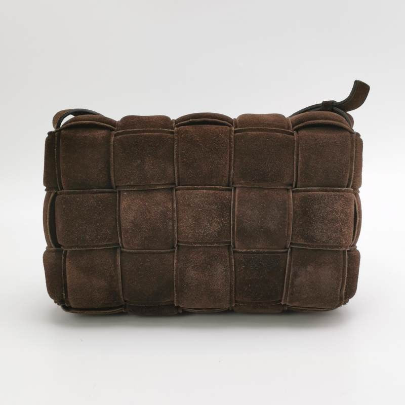 Bottega Veneta Padded Cassette Suede Leather Dark Brown Tan