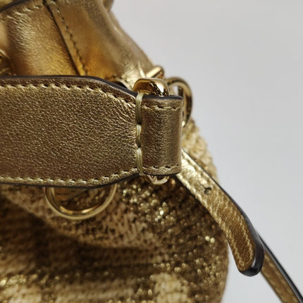 Fendi Mon Tresor Mini Bucket Bag Gold Raffia Thread and Leather Crossbody Bag