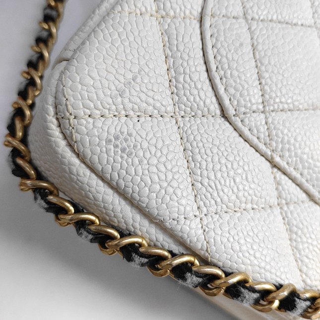 Chanel Filigree Flap Bag Caviar Leather Small White with Black Trim