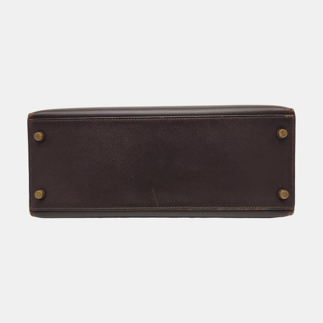 Hermes Kelly 28 Vintage Sellier Dark Brown Epsom Leather Gold Hardware 1990