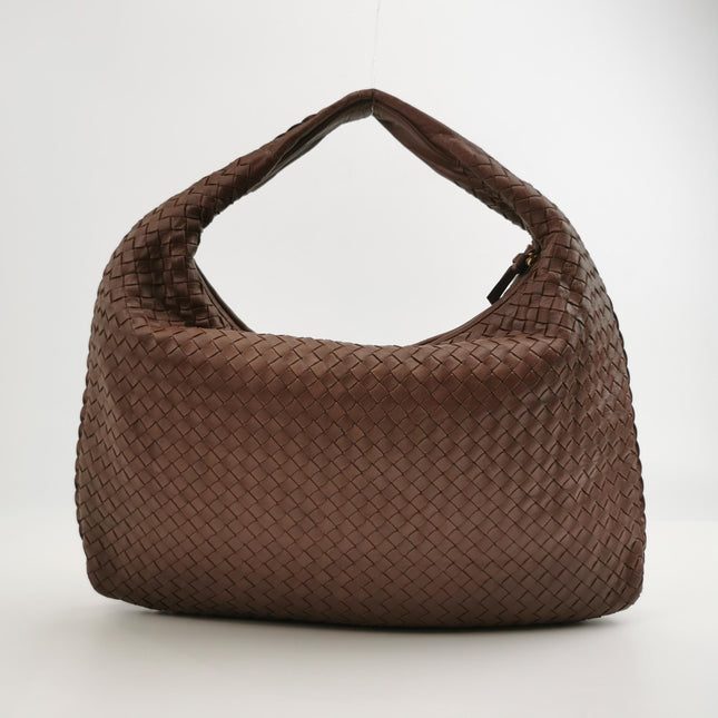 Bottega Veneta Veneta Hobo Intrecciato Chocolate Brown Medium Lambskin Leather 45cm