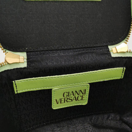 Versace Vintage Logo Sun Vanity Bag Green Calfskin Leather Gold Hardware