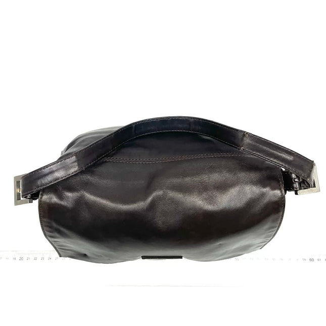 Fendi Mamma Baguette Chocolate Brown Lambskin Leather Silver Hardware
