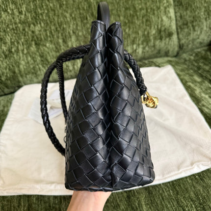 Bottega Veneta Andiamo Medium Black Intrecciato Leather Handbag
