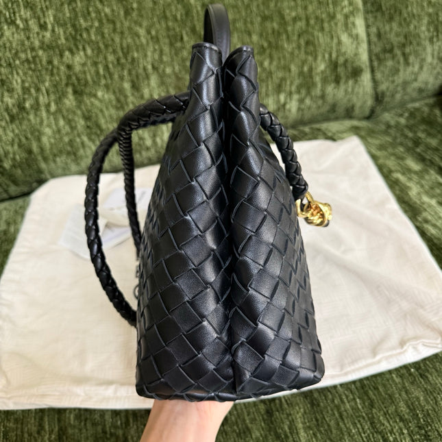 Bottega Veneta Andiamo Medium Black Intrecciato Leather Handbag