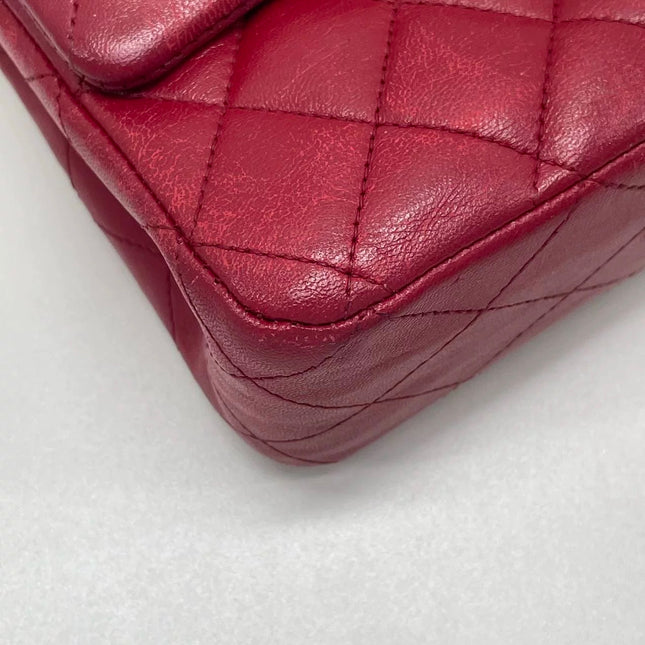 Chanel Classic Flap Medium Red Lambskin Leather with Silver Hardware 2012-13