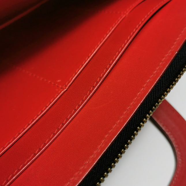 Fendi Clutch Denim Leopard Print with Red Leather Handles