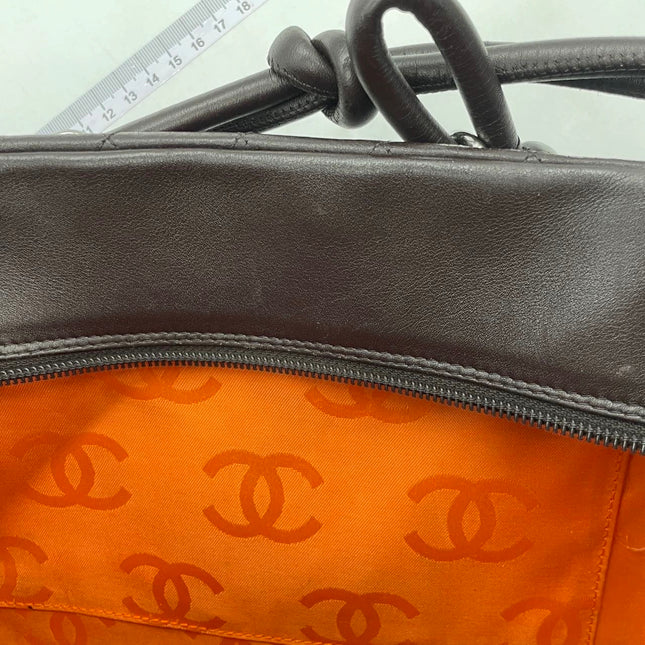 Chanel Cambon Large Dark Brown Calfskin Leather Double Strap Handbag