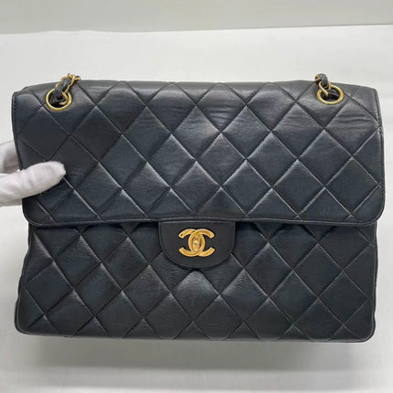 Chanel Jumbo Double Sided Classic Flap Black Lambskin Leather 24k Gold Hardware Handbag
