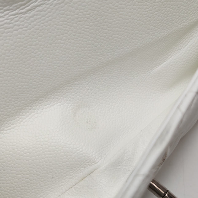 Chanel Classic Flap Medium 2008 White Caviar Leather Silver Hardware