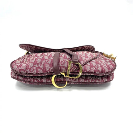 Dior Vintage Double Saddle Burgundy Oblique Monogram Canvas Gold Hardware
