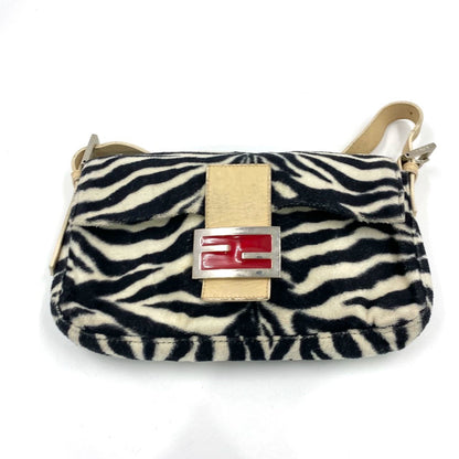 Fendi Baguette Black and White Zebra Print Fleece Red Buckle-Luxbags