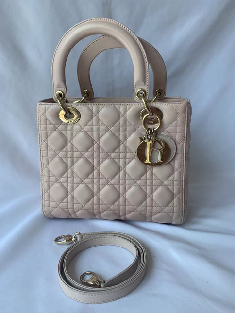 Sold Lady Dior Pink Cannage Leather Medium