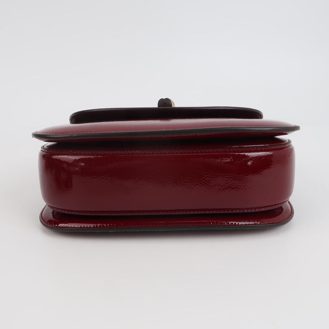 Gucci Bamboo 1947 Small Ancora Red Burgundy Patent Leather Top Handle Bag