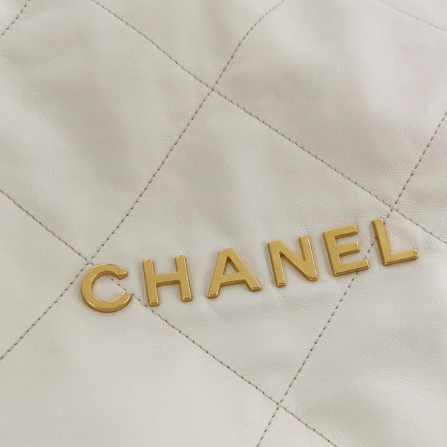 Sold Chanel 22 Hobo Bag Medium Shiny Calfskin Leather White with Gold-tone Hardware