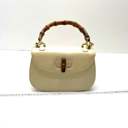 Gucci Bamboo 1947 Vintage Small White Box Leather Top Handle and Leather Strap Bag-Luxbags