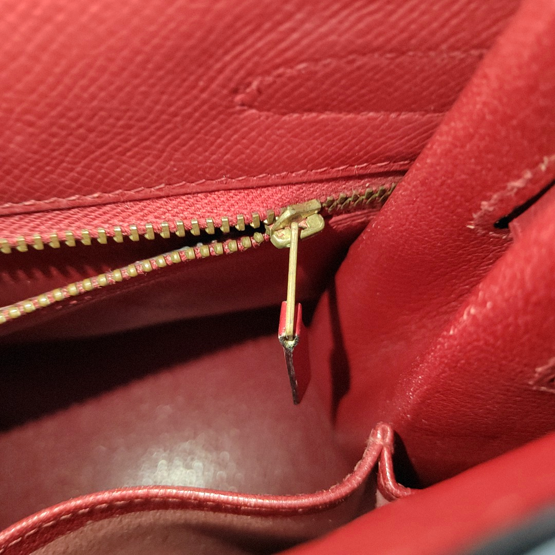 Hermes Kelly 32 Sellier Red Epsom Leather Gold HW Circle S Stamp 1989