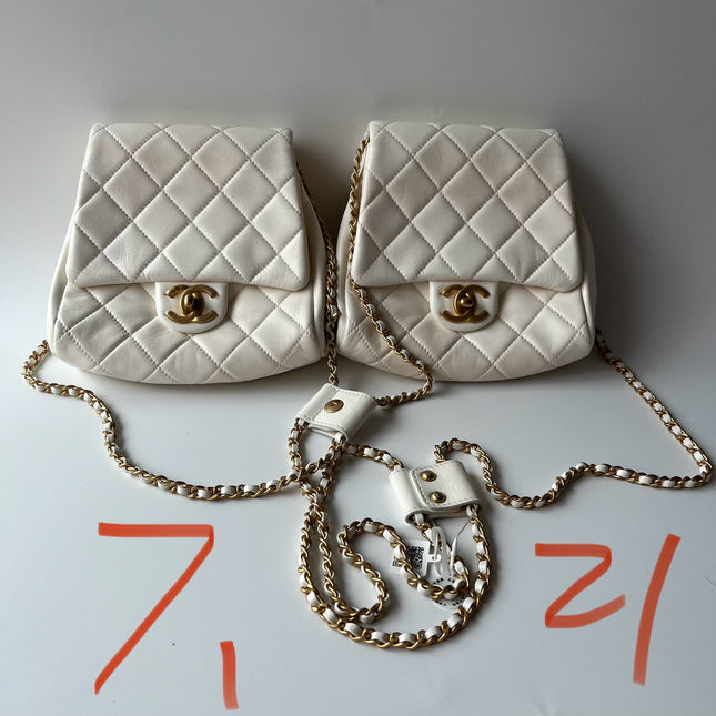 Chanel White Quilted Lambskin Double Side Pack Bags Aged Gold Hardware 2019