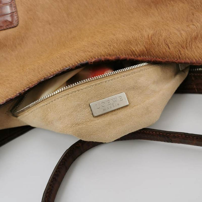 Loewe Shoulder Bag Pony-style Calfskin Crocodile Leather Strap