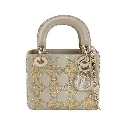Lady Dior Mini Gold Calfskin Leather with Crystals Gold Hardware 2023-Luxbags