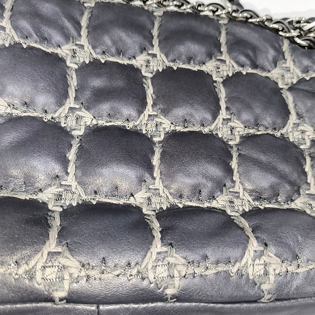 Chanel Tweed Square Stitch on Leather Bubble Grey Medium Shoulder Bag