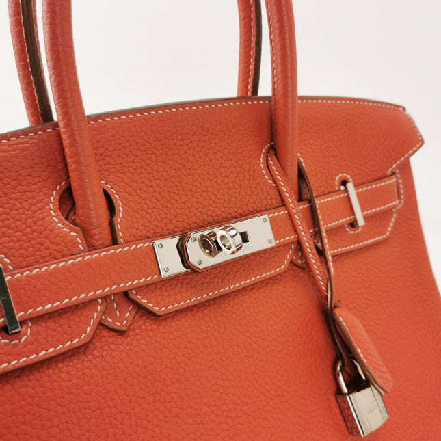 Hermes Birkin 30 Togo Leather Orange 9M Sanguine and White Palledium Hardware 2010