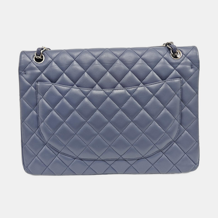 Chanel Classic Flap Maxi Ash Navy Lambskin Leather Double Flap Silver Hardware 2011