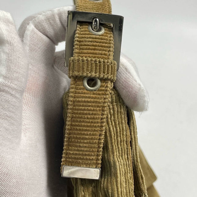 FENDI Baguette Vintage Corduroy Beige Brown Shoulder Bag