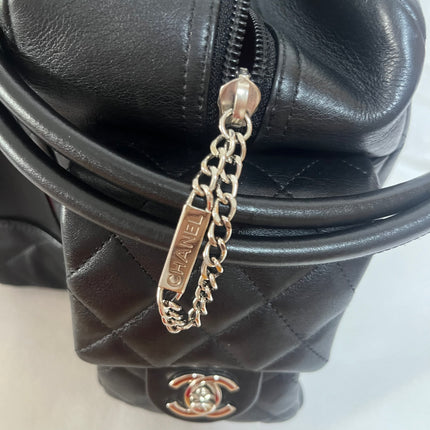 Chanel Cambon Multi-pocket Ligne Reporter Bag Large Black Calfskin Leather White Logo