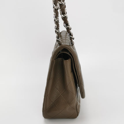 Chanel Classic Flap Jumbo 2012 Coffee Brown Caviar Leather Double Flap Silver Hardware